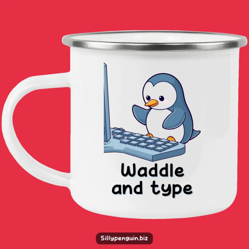 Funny Penguin Campfire Keyboard Mug: Hilarious Outdoor Gift