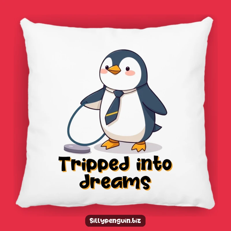 Funny Penguin Pillow - Tripping Over Tech Comfort Gift
