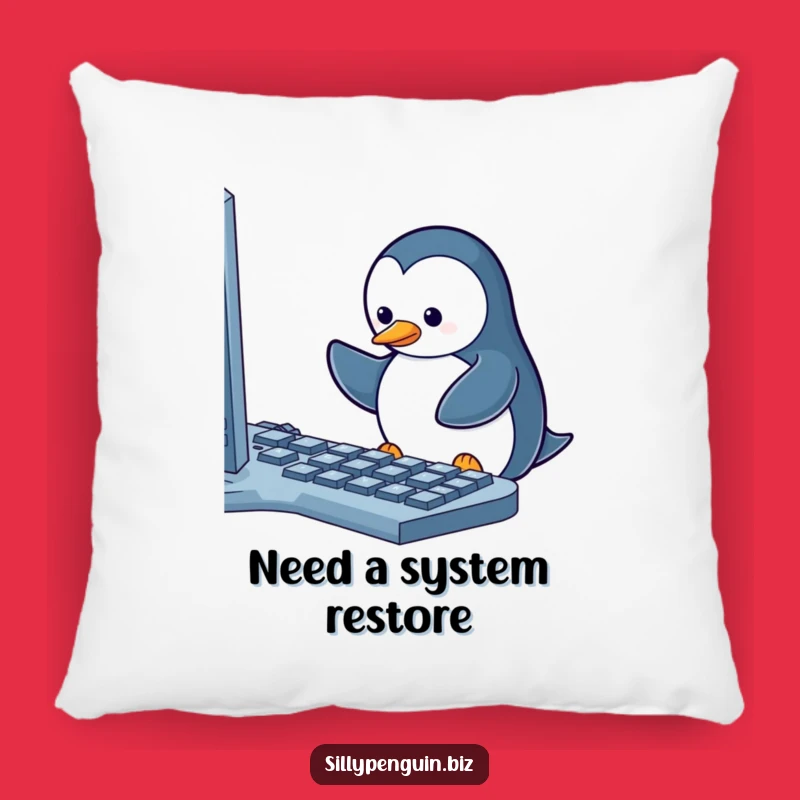 Funny Penguin Keyboard Troubles Pillow: Cozy & Hilarious Home Decor Gift