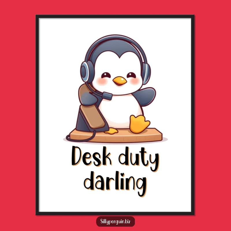 Funny Penguin Call Center Digital Art: Hilarious Wall Decor Gift