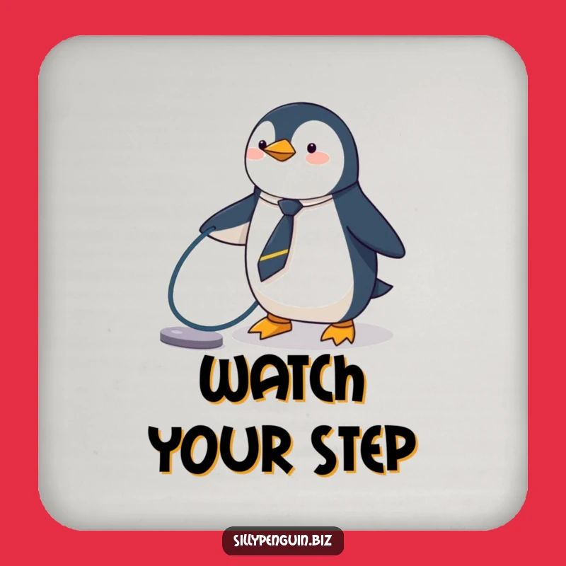 Funny Penguin Coaster - Tripping Over Tech Desk Gift