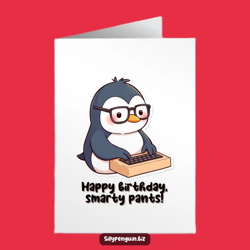Free Printable Birthday Card: Typing Penguin Smarty Pants, Downloadable Humorous Gift