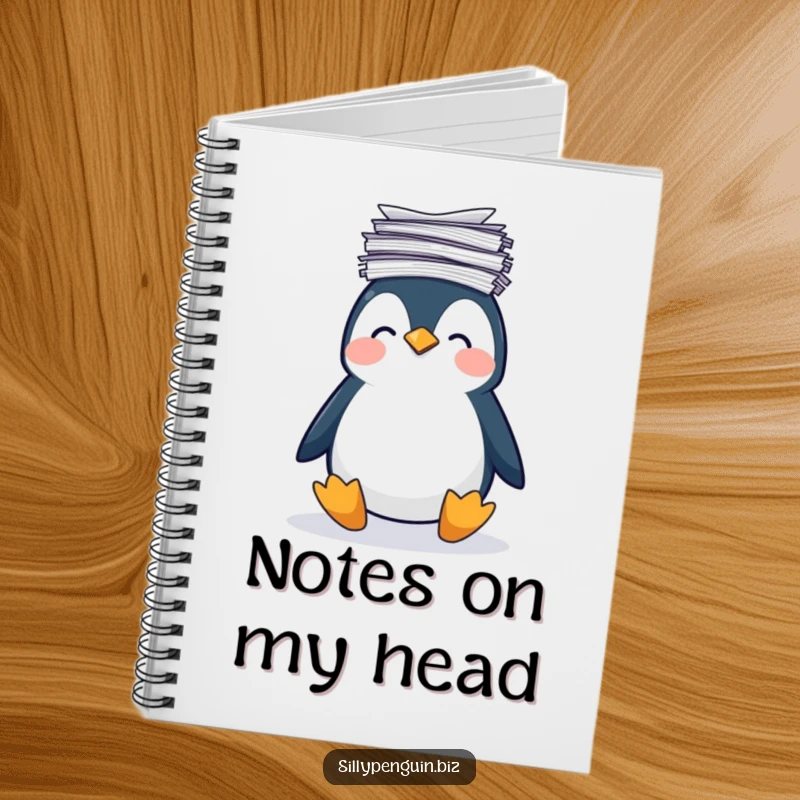 Funny Notebook: Penguin Unsteadily Balancing a Stack of Papers on its Wobbly Head